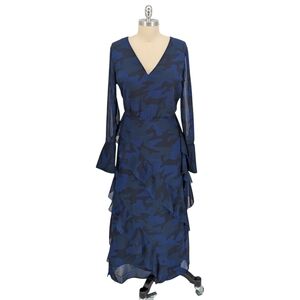 00656 Banana Republic Cameo Chiffon Midi Dress Black Blue size 8 bohemian office